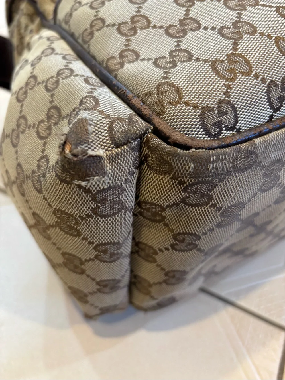 Gucci Beige & Brown GG Canvas Messenger Baby Bag